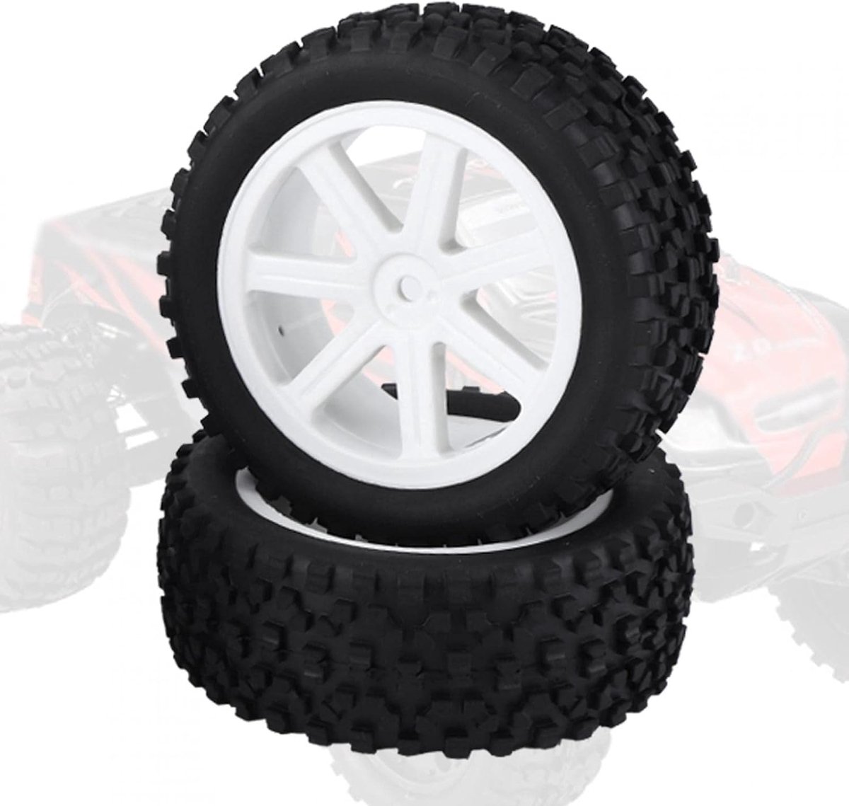 1/10 RC Truck Rubber Band Wiel Aluminium Velgen & Zwart Vierkant Patroon Rubber Banden Banden 4 stuks(Wit)