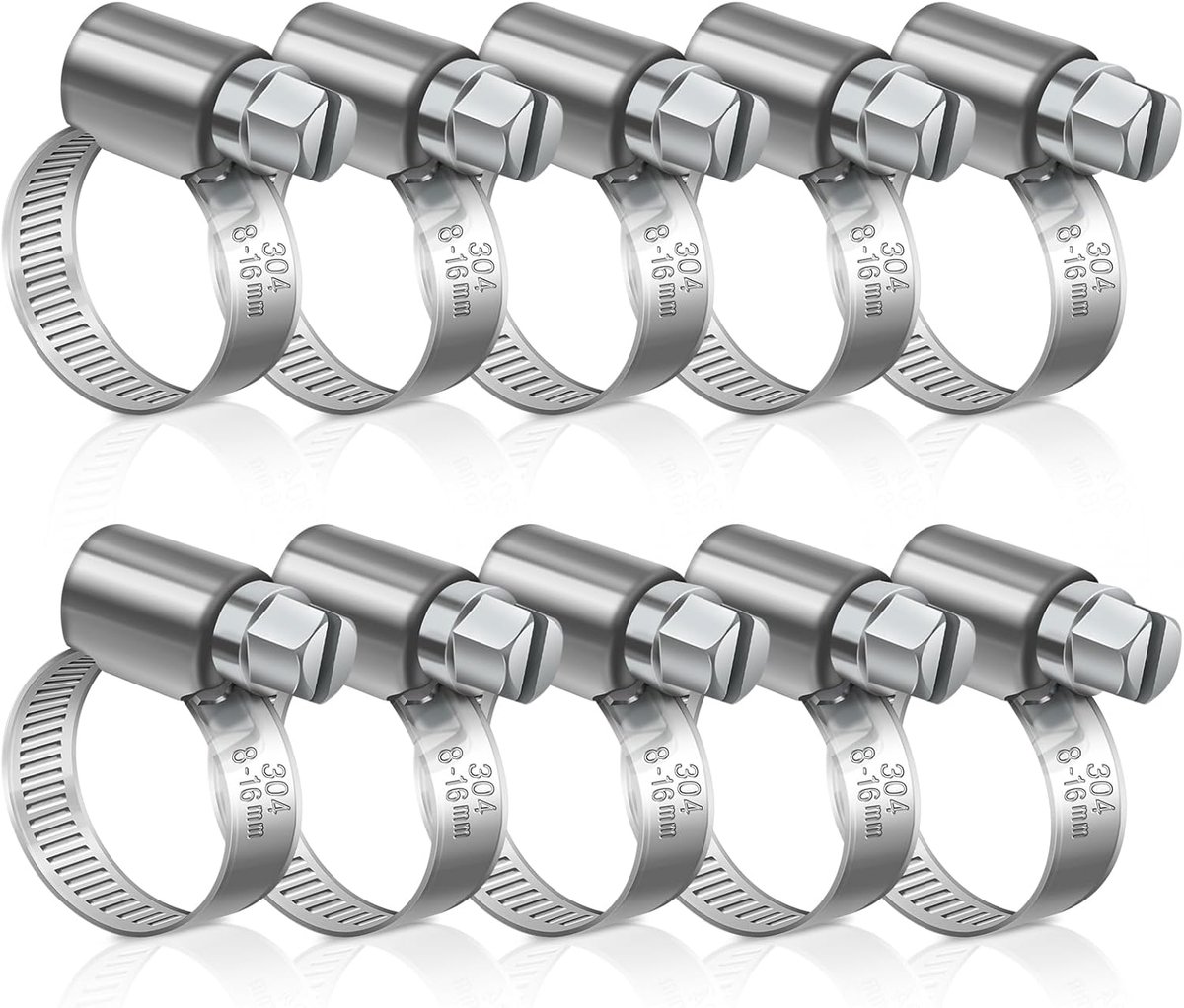 8-16 mm verstelbare slangklemmen - 10 stuks 304 roestvrijstalen clips voor het vastzetten van leidingen - ventilatie, afvoer, uitlaat, water