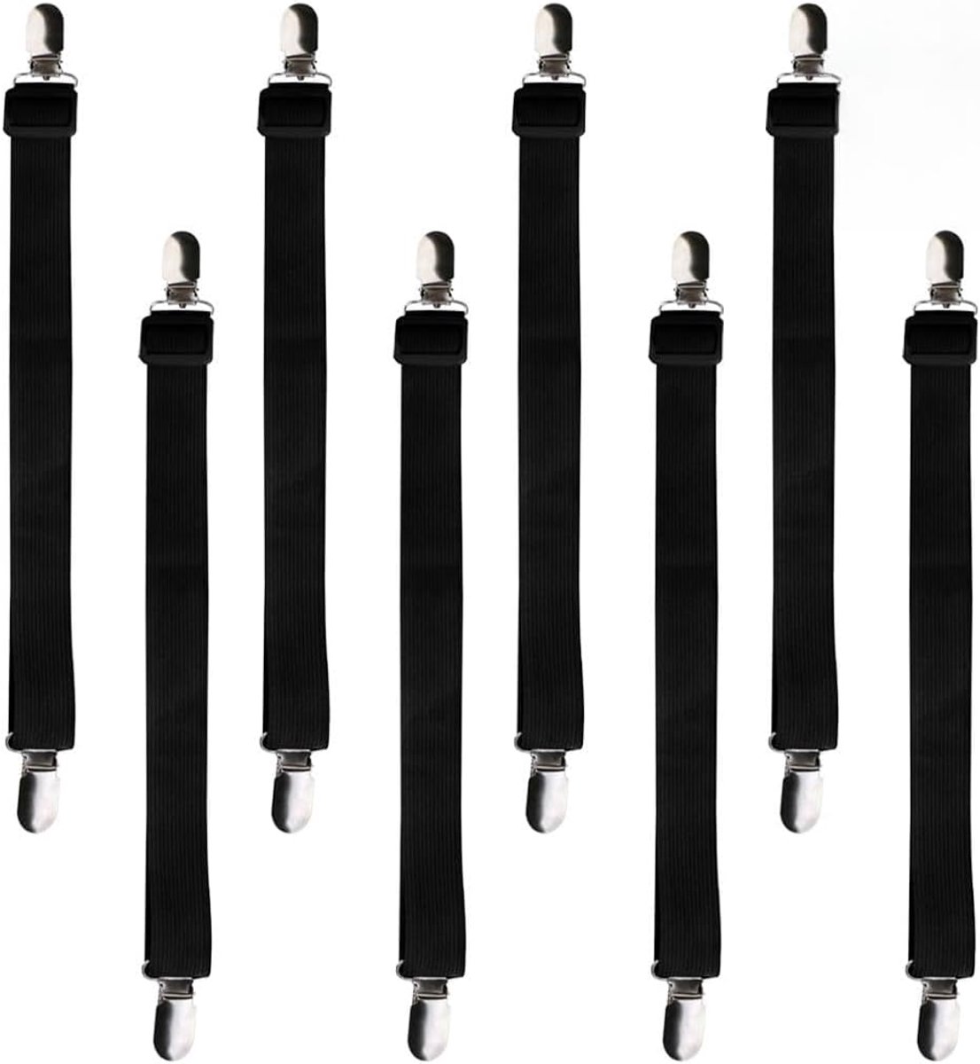 8 Stuks Elastische Lakenspanner met Metalen Clips Verstelbare Elastische Fasteners 30-120cm Zwart