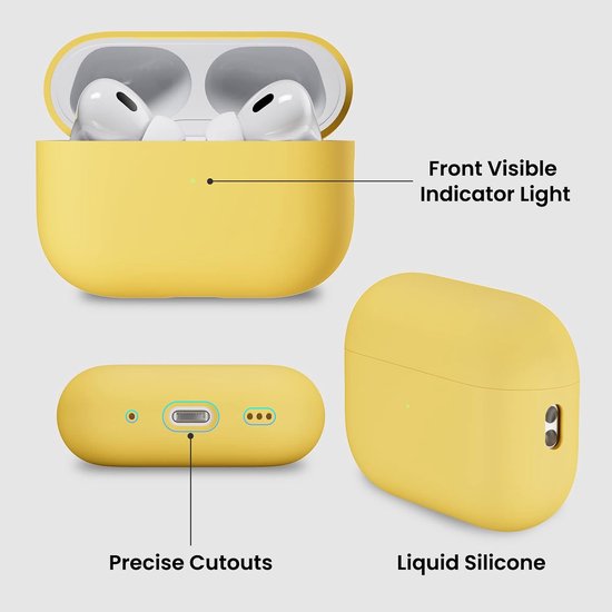 Compatibel met Airpods Pro 2 hoesje (2022), beschermende vloeibare siliconen hoes voor Airpods Pro 2e Generatie met Lanyard Zachte Huid Front LED Zichtbaar - Citroengeel van compatibel — afbeelding 3