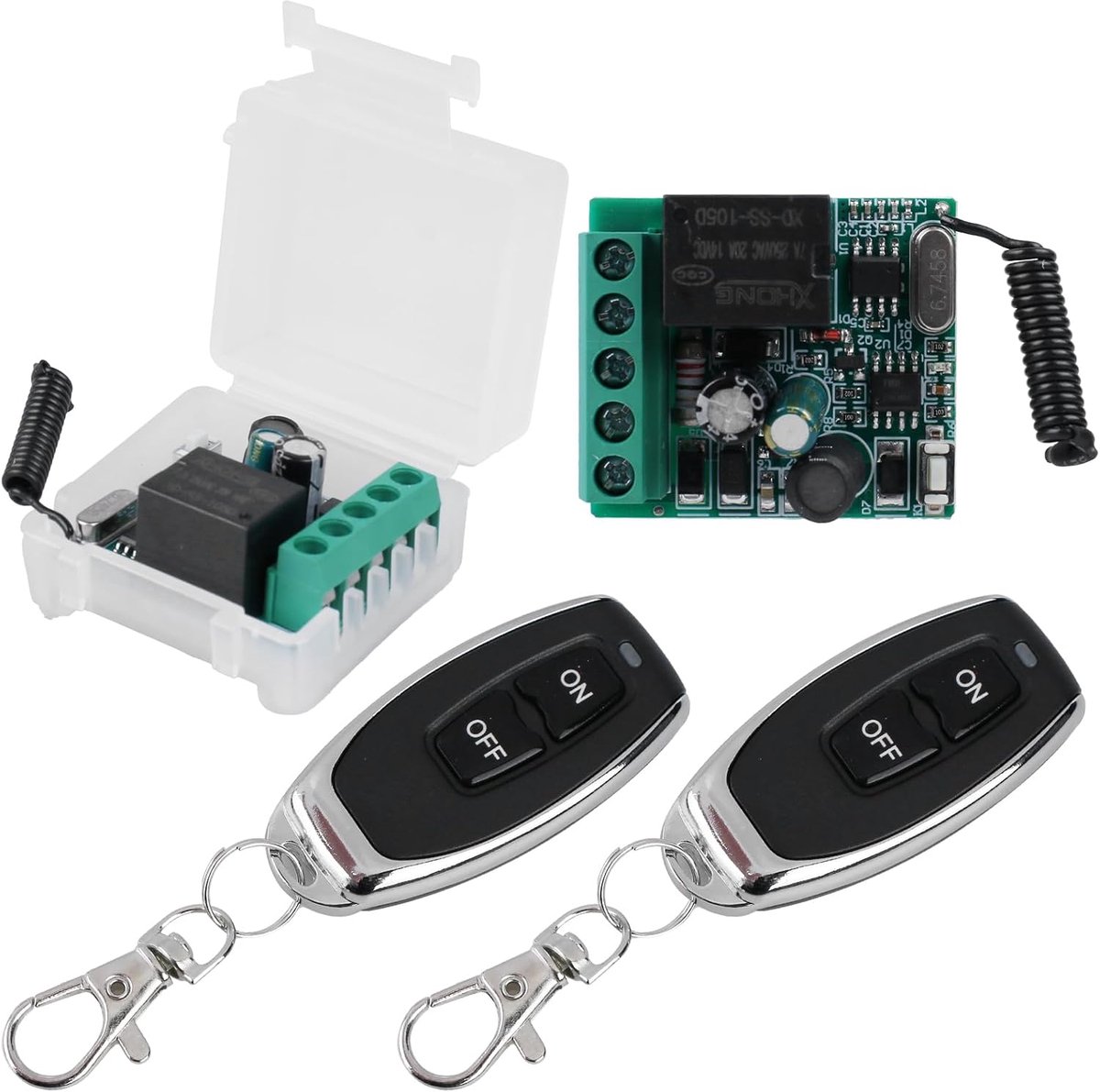 433MHZ FR Draadloze afstandsbediening, schakelaar, 1 kanalen: AC 220 V, 230 V, draadloos relaisontvanger met 2 zenders, radiografische bediening, RF-relaismodule, schakelaar, zender voor garagedeur,