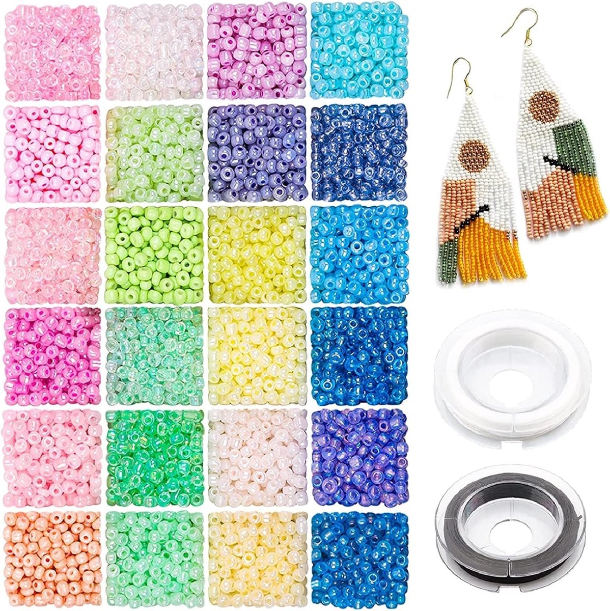 Kralen voor armbanden, 7200 stuks pastelglazen kralen, kleurrijke knutselkralen, om armbanden, halskettingen, oorbellen, sieraden te maken en doe-het-zelf handwerk
