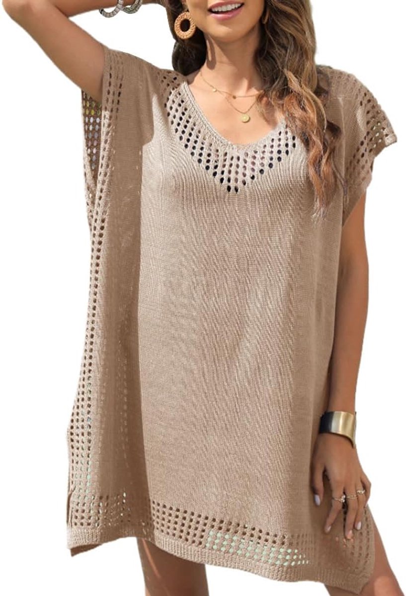 Zomerjurk van katoen, kaftan, bloemen, geborduurde strandjas, boho, losse jurk, vrouwen, strik, ruches, zoom, smocked, mini-strandjurk, mouwloos skater