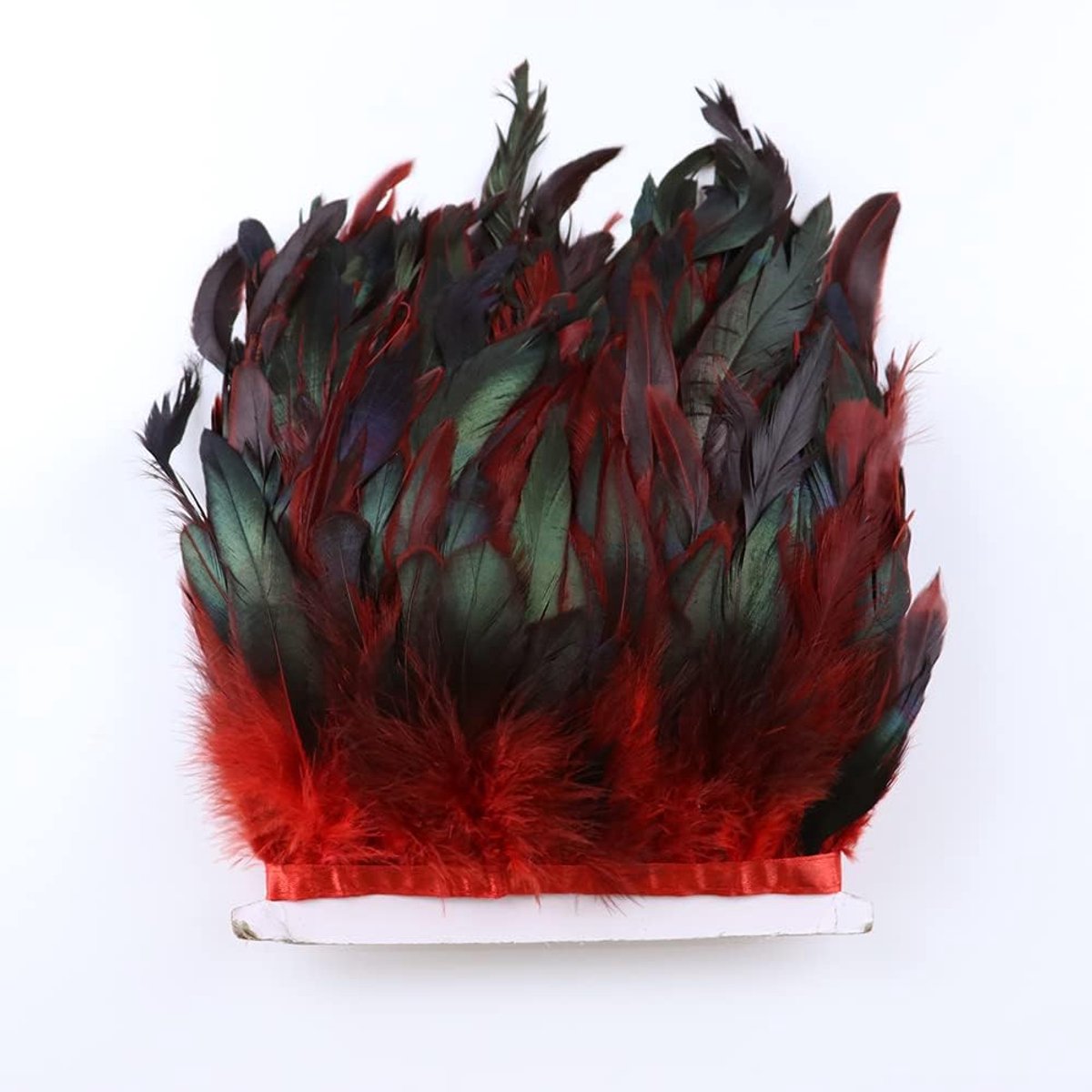 5-7 Inch Haan Veer Fringe Trim Voor Craft Zwarte Veer Trim Naaien Kostuum Diy Jurk Rok Accessoires Decoratie Halloween Carnaval Pack van 2 Yards (rood)