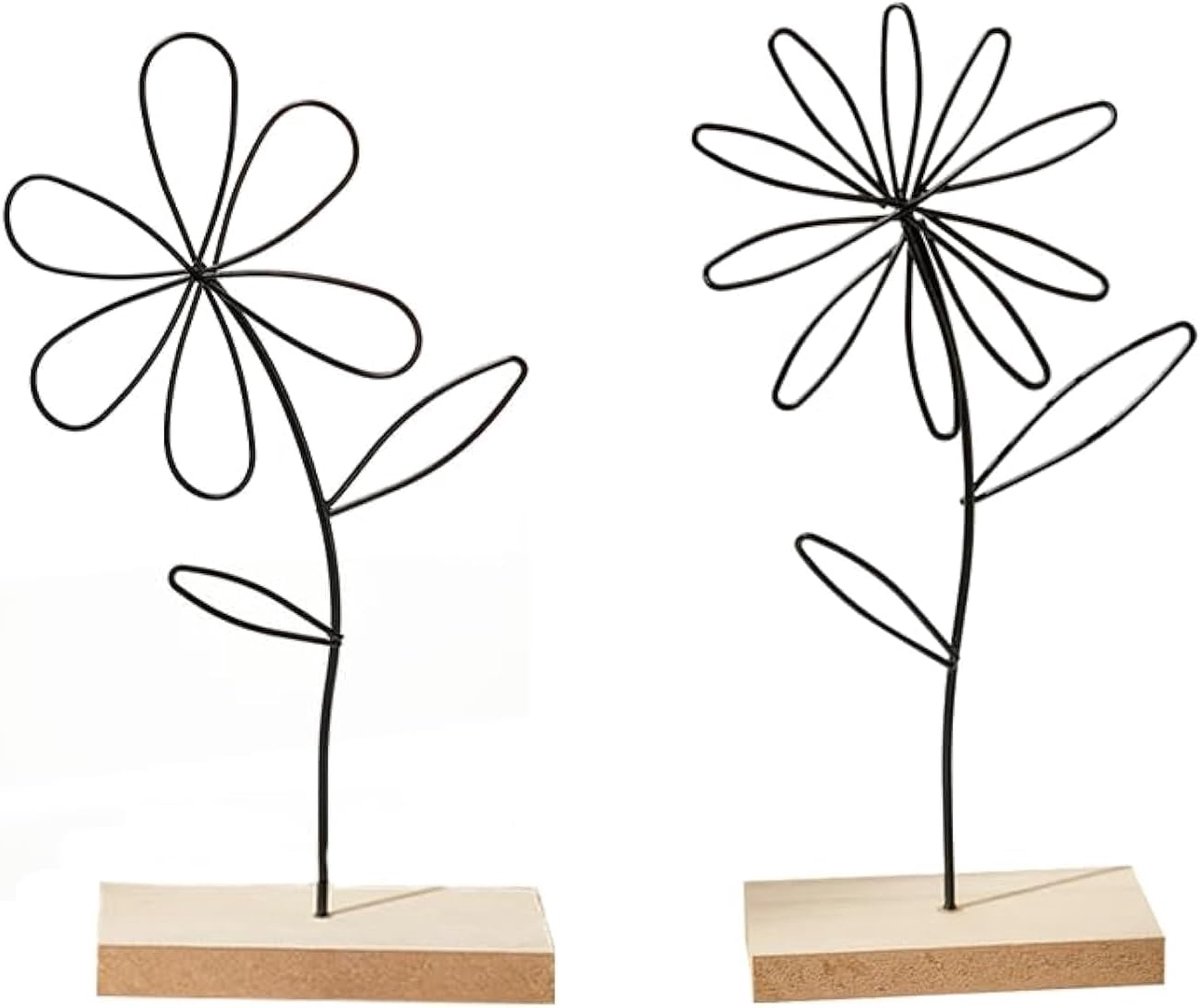 Set van 2 staanders bloemen, 24 cm, decoratieve standaard, arrangement, ornamenten, metalen ring, bloemen, decoratie, zwart,