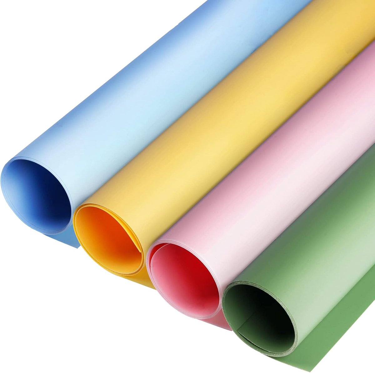 PVC-Achtergrond 100 x 150 cm, 4 Stuks | Roze, Blauw, Geel, Fris Groen - Waterdicht voor Fotografie, Foto, Voedsel, Cosmetica, Product, Studio, Video