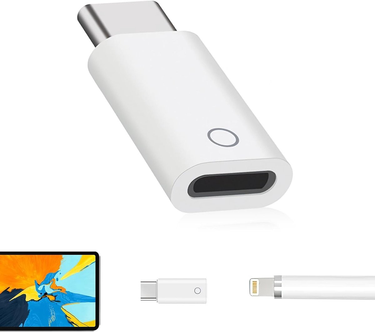 Adapter voor Apple Pencil 1 naar USB-C, oplaadadapter voor de 1e generatie en iPad 10e generatie, ondersteunt Bluetooth-koppeling (wit)