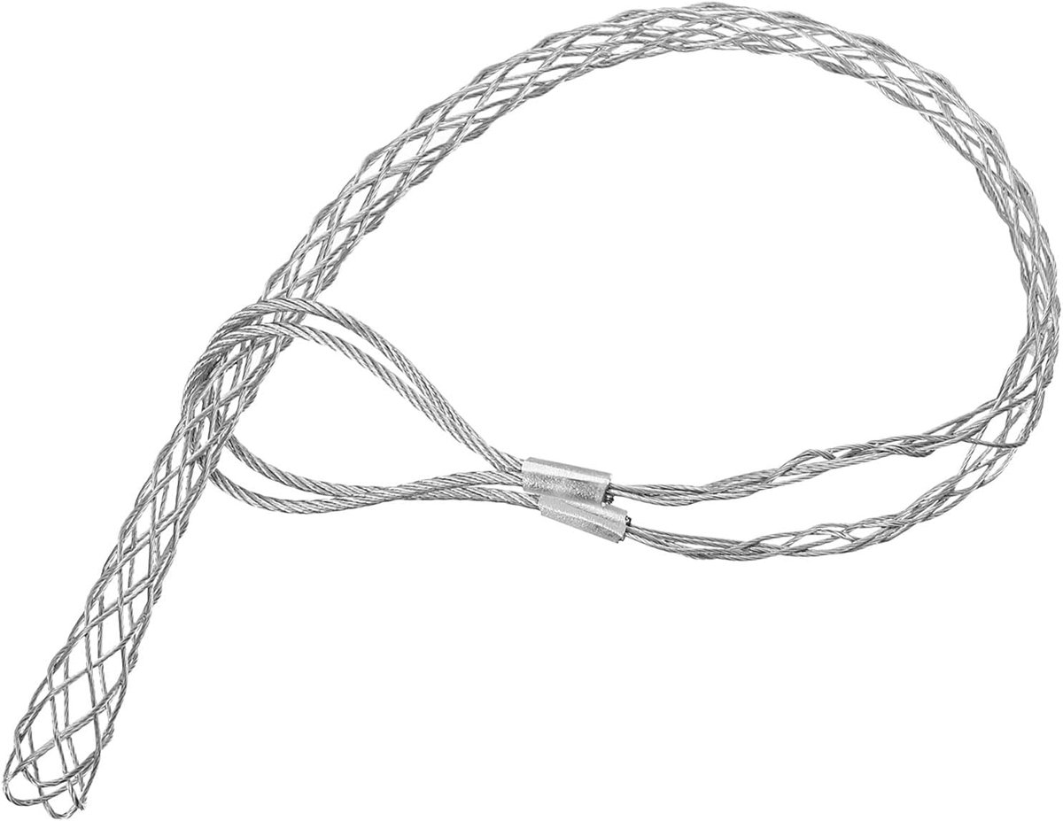 Kabeltrekgreep, 1,2 FT draadvlecht-trekker, sokkengreep, dubbele kop, verzinkt stalen draadgrepen, netafdekking, glad, voor lichte en zware kabels (d: 9 - 12 mm, zilver)