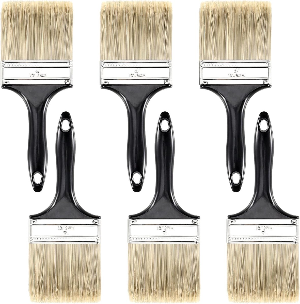 6 stuks schilderkwasten, 100 mm breed, lakkwast voor lak, nylon penseel met kunststof handgreep, kleurkwast, platte kwast, kunstenaars, schilderkwast om te knutselen, schilderen, lakken