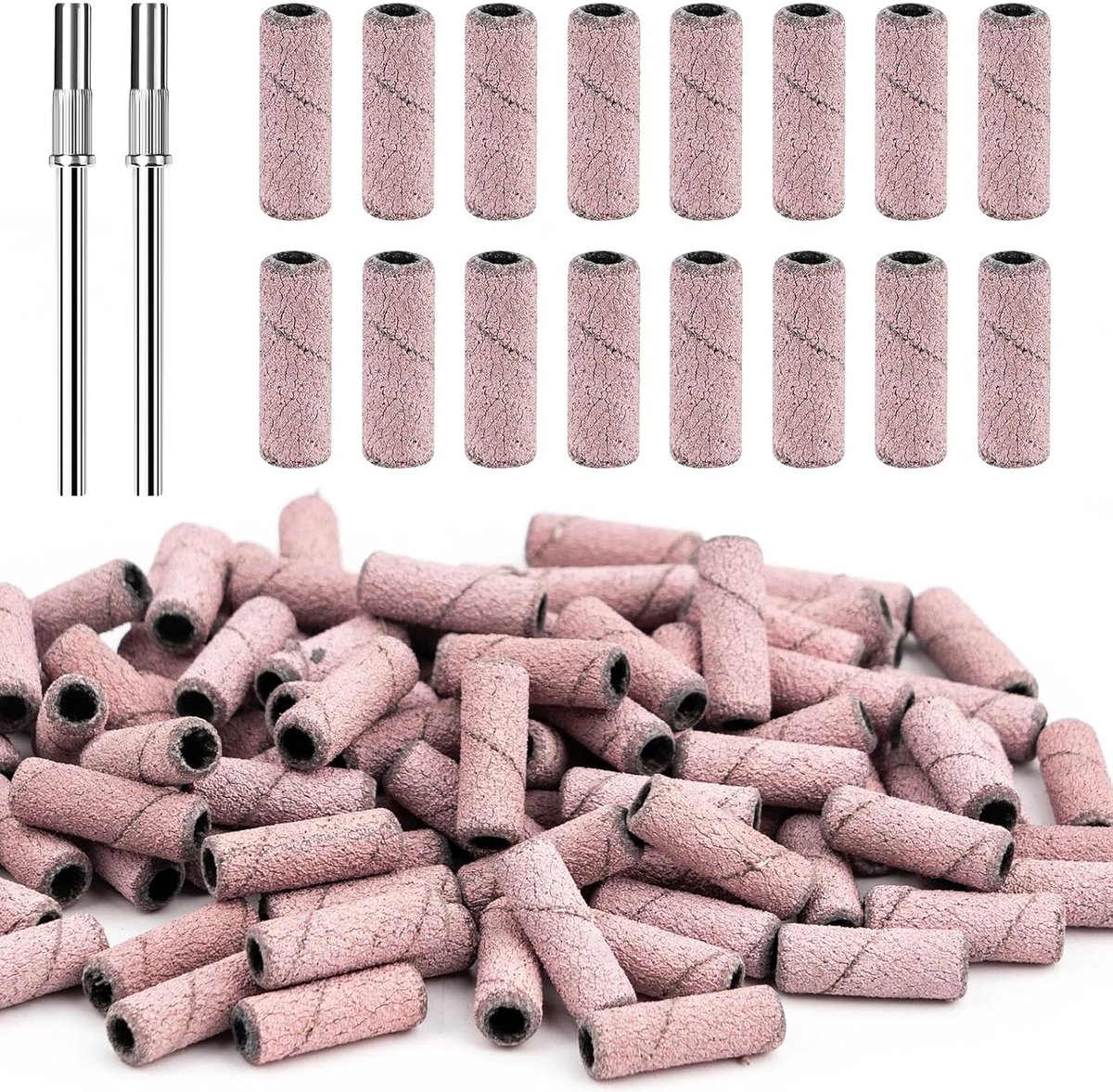 100 stuks opzetstukken, schuurmachines, #180 nagels, professionele schuurbanden, korrel voor nagelboormachine, schuurmachine, Emeri, rollen, nagelvijl voor manicure en pedicure (roze-rood)