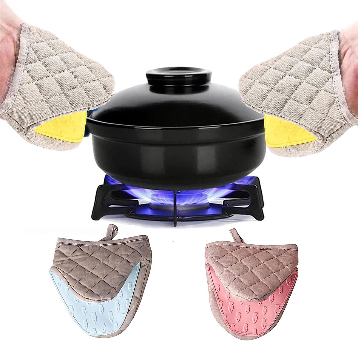 Ovenwanten Hittebestendig Antislip Siliconen Katoenen Handschoenen met Ophanglus voor Magnetron en Oven, Ovenhandschoenen, met de Flexibiliteit van Katoen, voor Koken en Bakken
