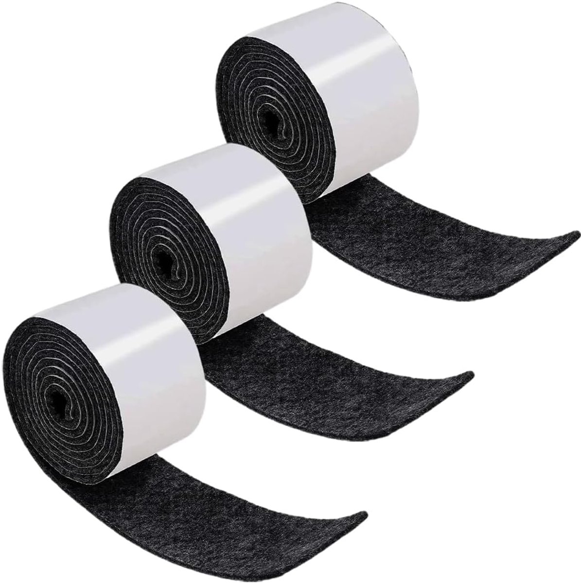 3 rollen vilt, zelfklevend, beschermt je meubels en houten vloeren, vrij op maat gesneden in elke maat, anti-drapant viltstickers, 100 x 2 cm, zwart