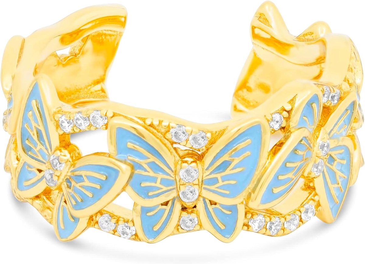 18 K vergulde sterling zilver 925 kristal effenen verstelbare uitbreidbare ring, ideaal als cadeau voor vrouwen, moederdag, verjaardag/jubileum
