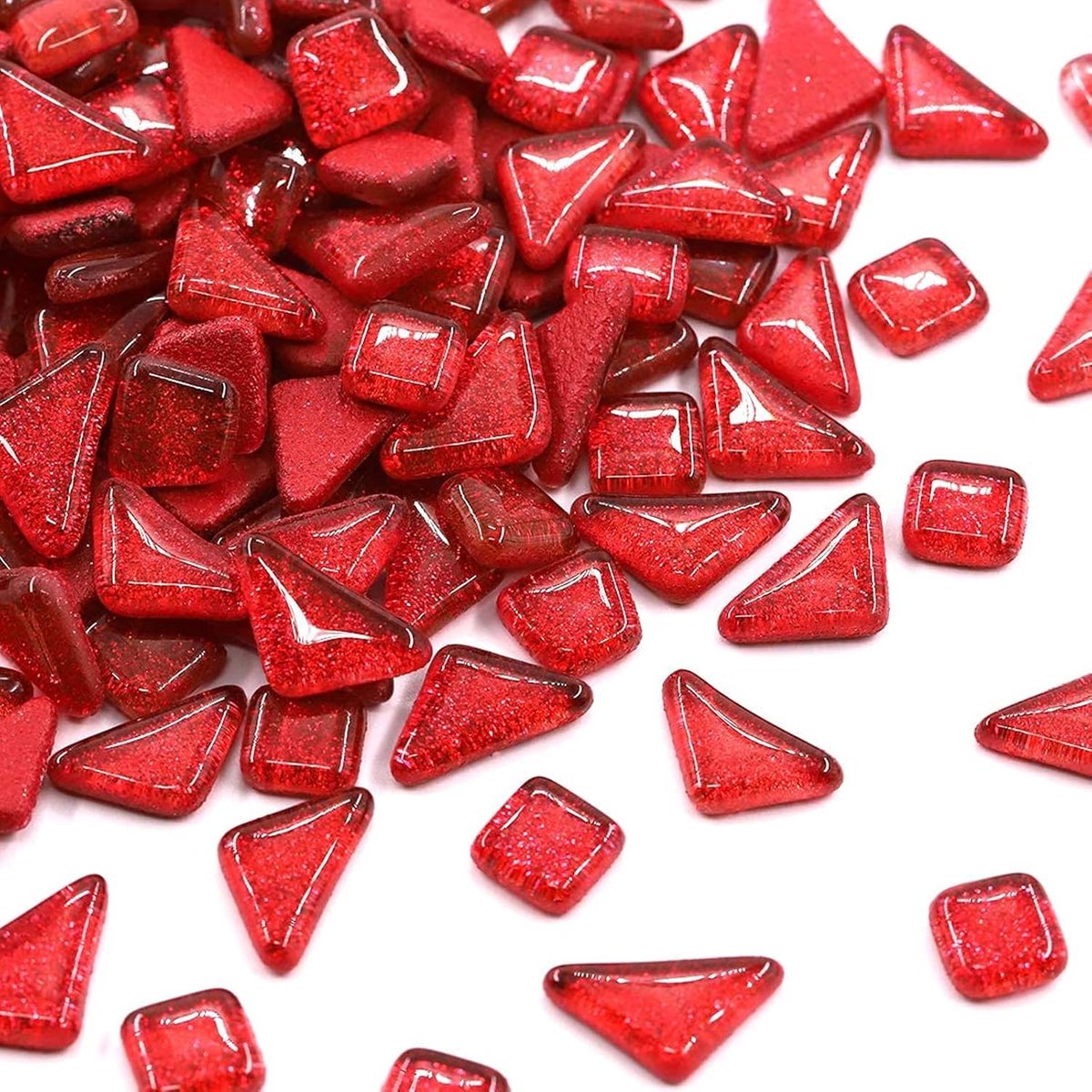 Mozaïektegels, glitter, kristal, vierkant en driehoek, mozaïek glas steentjes voor huisdecoratie of knutselen (rood)