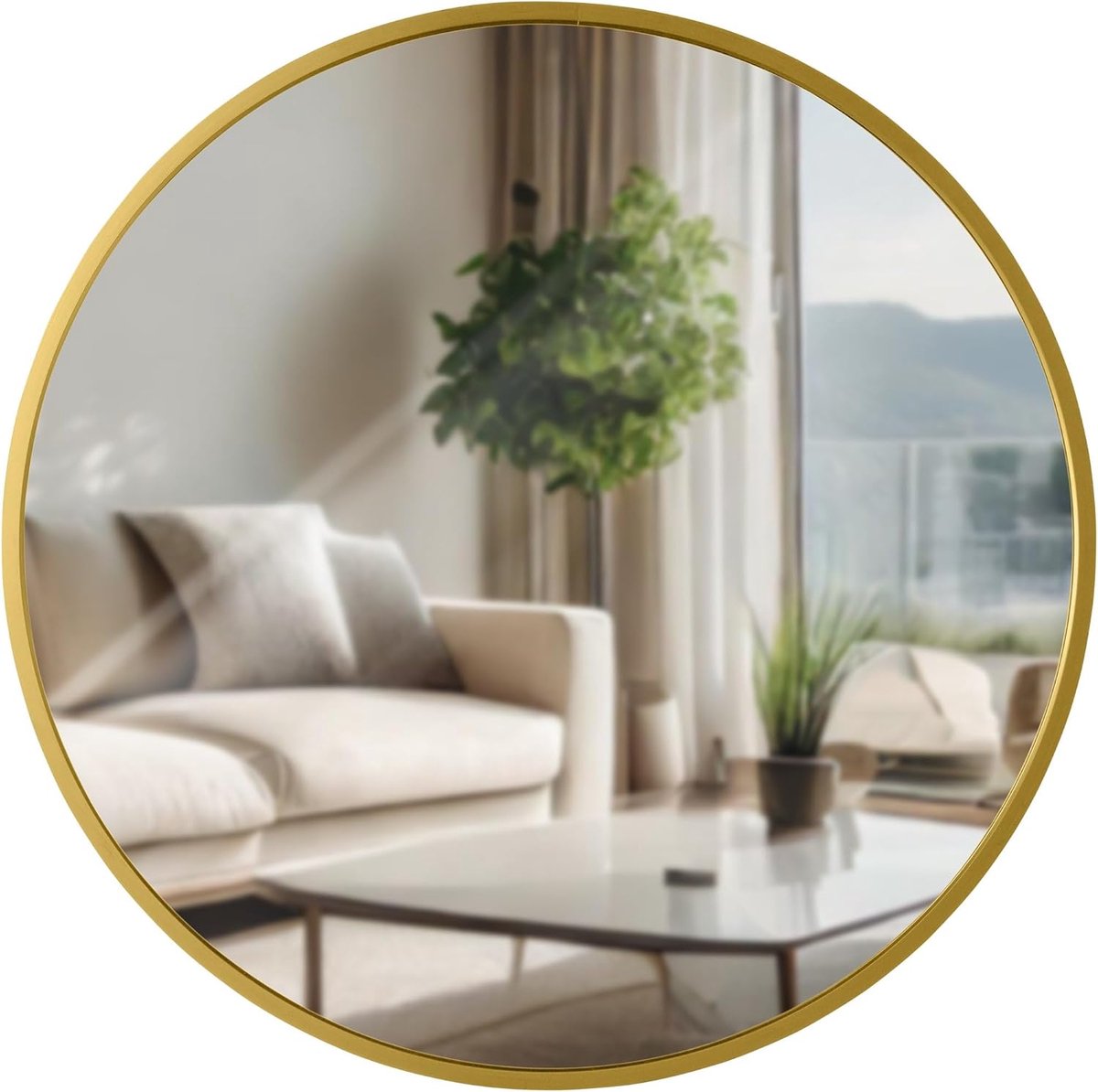 Elsie Wandspiegel - Rond - Diepte lijst 3 cm - ideaal voor woonkamer, slaapkamer of badkamer -, Kleur:goud glans, Maat:M