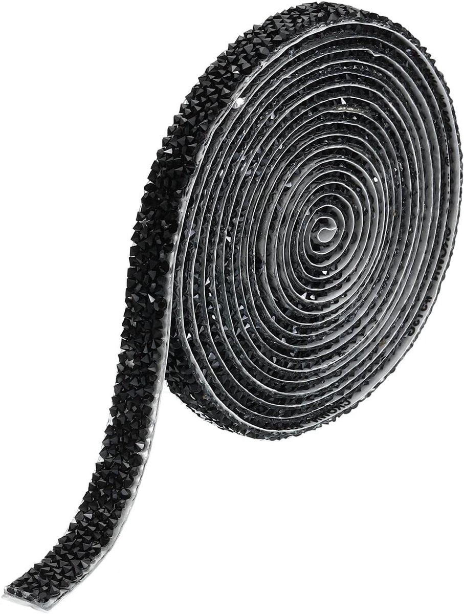 Hars Strass lint van 10 m, zelfklevende glittersteentjes, 10 mm, voor kleding, doe-het-zelf handwerk, zwart