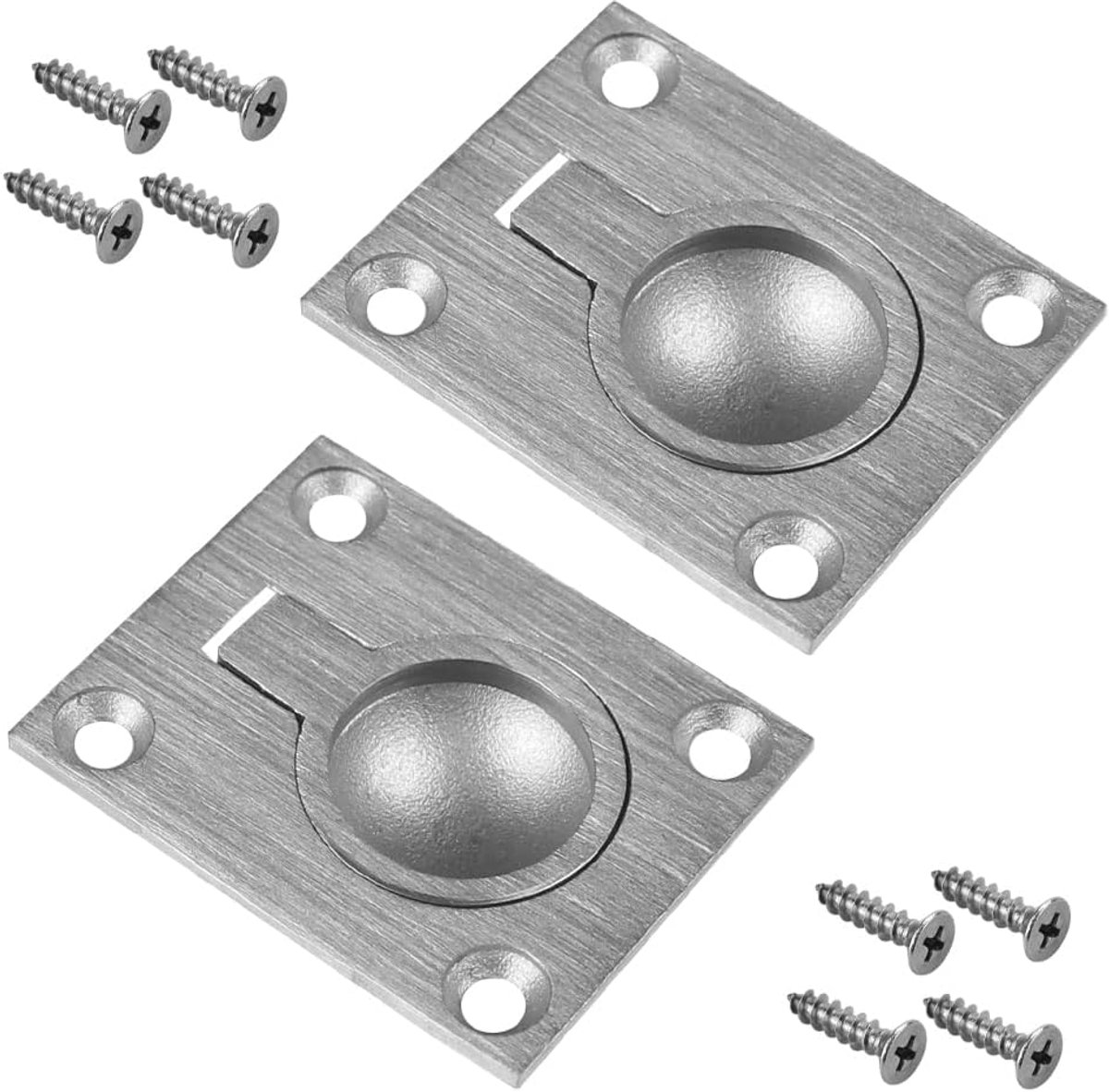 platte deurgreep, inlaatgreep, onzichtbare handgrepen, 48 x 38 mm, hefgreep, bodemlift, ingebedde trekring, roestvrij staal, luikgreep met 8 M5 x 20 schroeven voor het optillen van