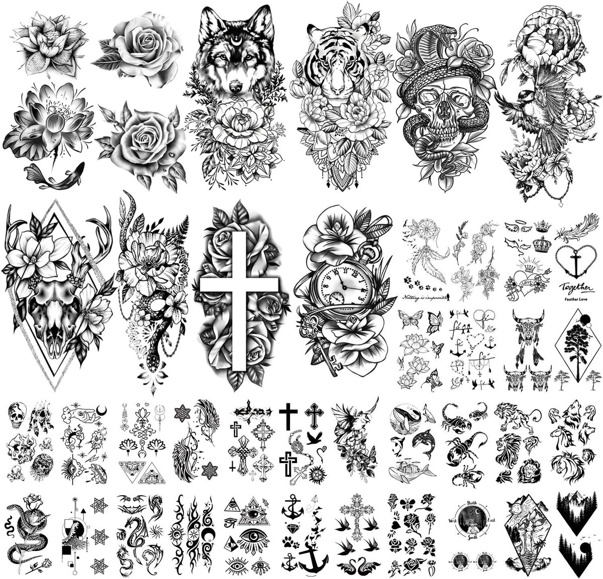 40 Vellen Grote Sexy Bloemen Collectie Waterdichte Tijdelijke Tatoeages Blijvende nep Tattoo voor Vrouwen en Meisjes.