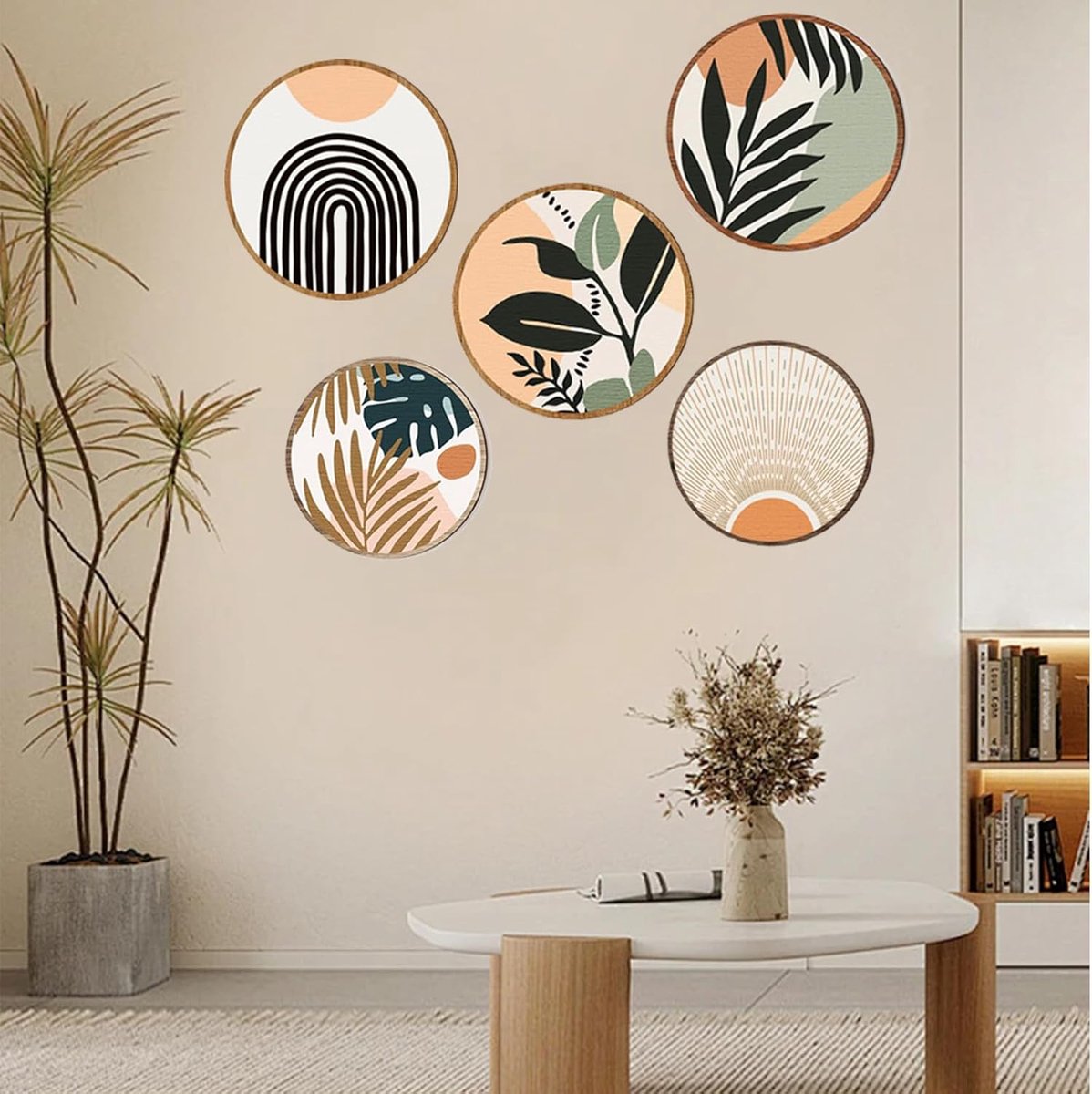 5 Stuks Boho Muurkunst Decor Houten Woonkamer Muurdecor Minimalistisch Hangende Kunst Muurdecor Modern Geometrisch Muurhangend voor Thuis Woonkamer Slaapkamer
