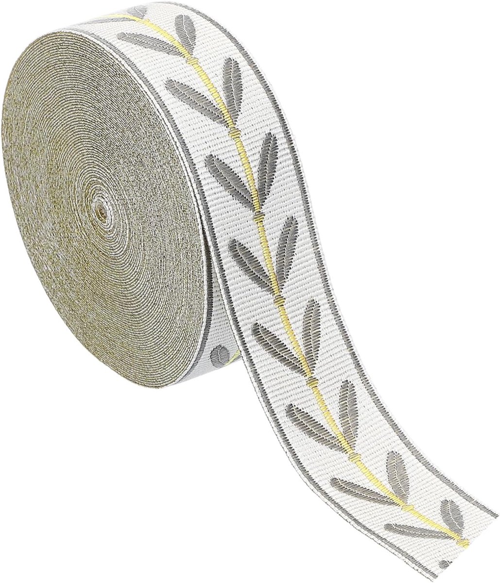 Bladpatroon jacquard lint trim, 3 cm 10 Yard polyester jacquard lint naaien bladeren singels voor naaien ambachten, huisdecoratie, kleding, handgemaakte tassen, grijs