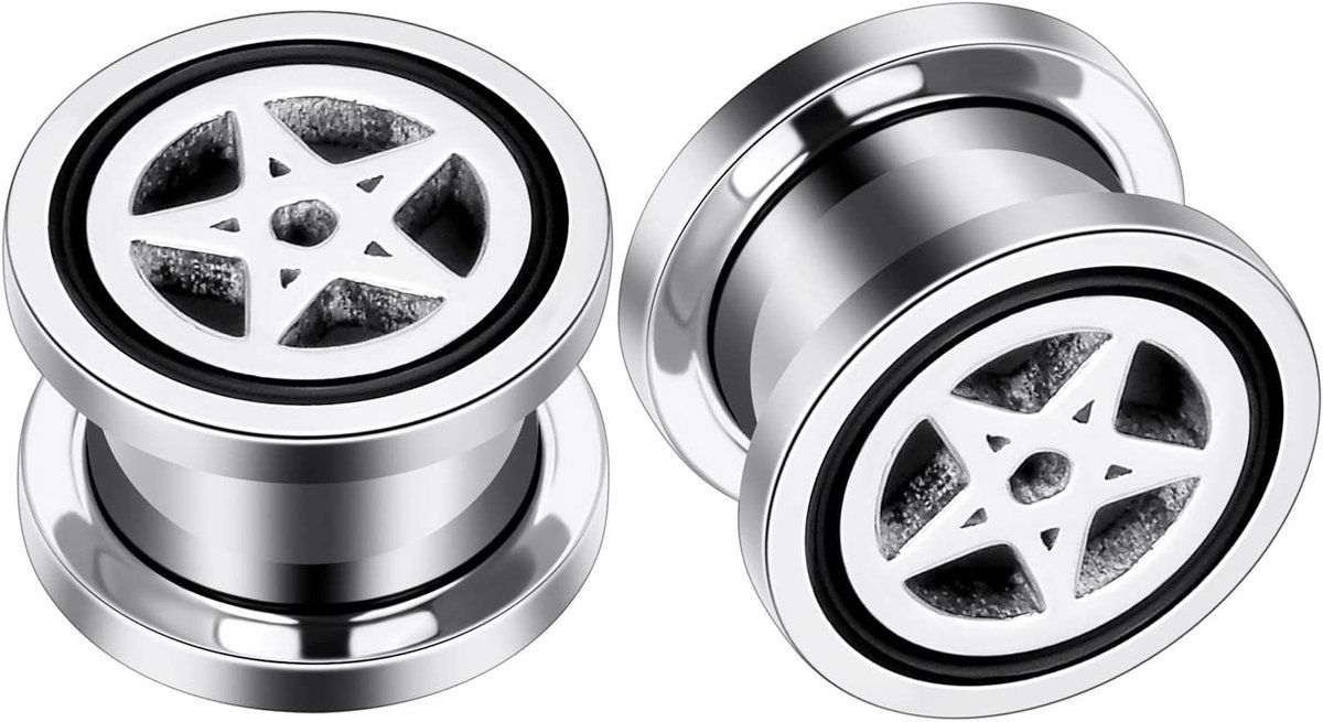 2 stuks RVS Star Oorplugs Gauges Star Style Tunnel Set Zilver, Roestvrij staal, Zirkonia