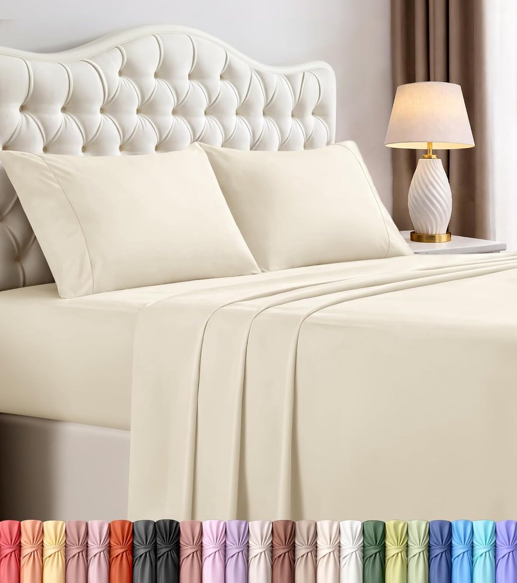Bedding Beddengoedset met queensize bed - 4-delig beddengoed - geborsteld microvezel - krimp- en kleurvast - gemakkelijk te onderhouden (Queen, ivoor)