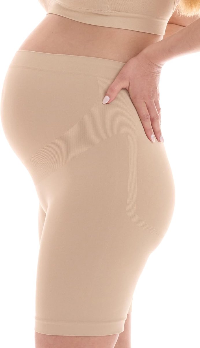 Zwangerschapsslip - Buik Slips - Zwangerschapsslip met lange pijpen - Naadloos-Ondersteunend - Zwangerschapsonderbroek - Beige-Zwart - Set van 1 & 2-5500