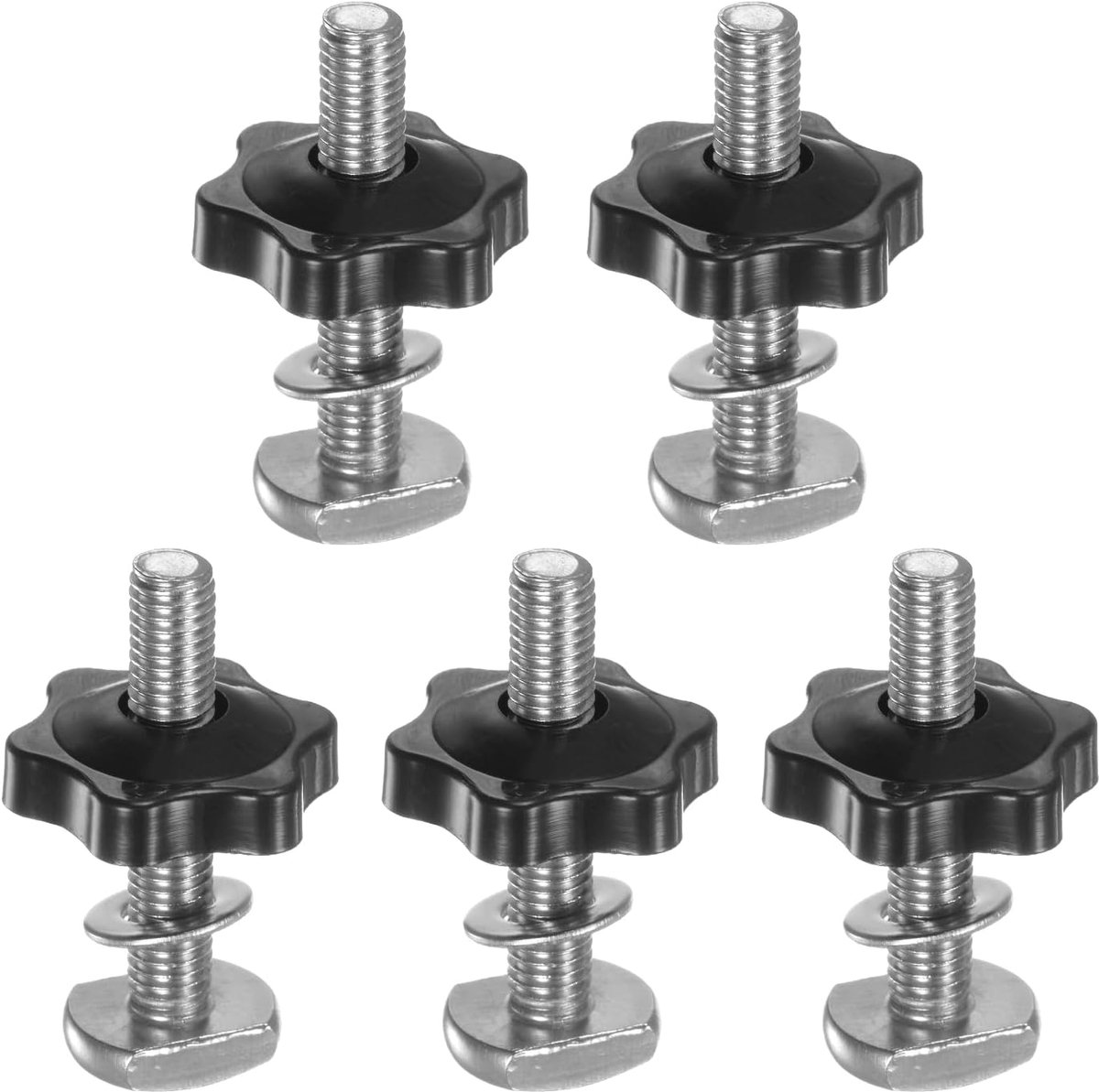 5-delige set T-spoor bouten knop kit M8 x 45 mm schroefdraadbouten M8 x 32 mm zeskant handmoer klemknop met sluitring voor houtbewerkingsinstrumenten en apparatuur, zwart