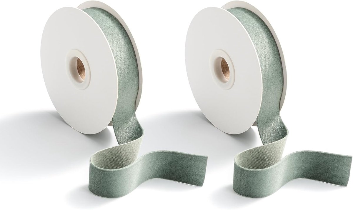 Satijnen lint Groen cadeaulint Saliegroeën lusband Satijn Groen decoratief lint Stoflint Velvet, 25 mm x 9 m, 2 rollen