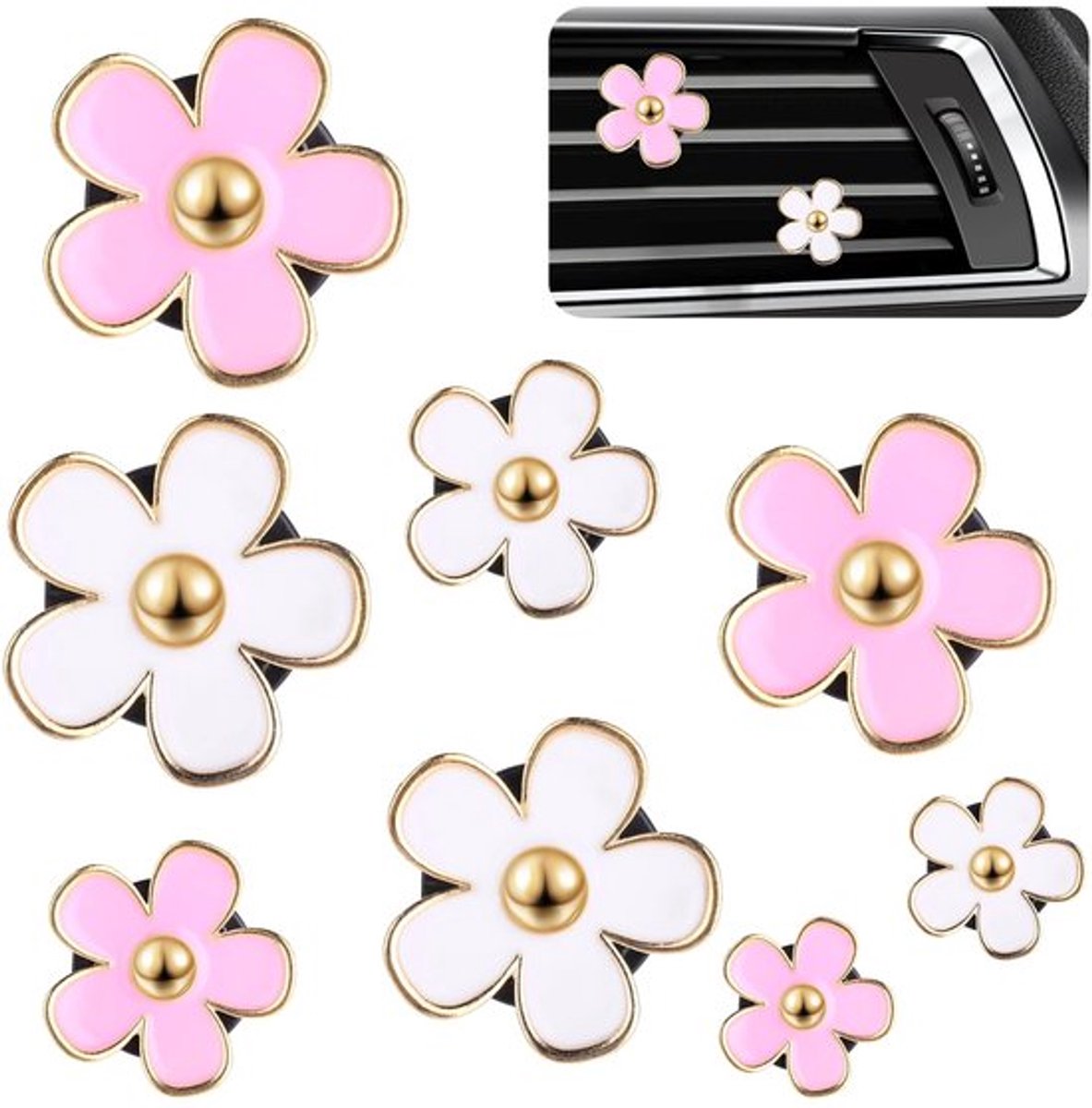Luchtverfrisser Auto 8 Stuks - Madeliefjes Bloem - Aromatherapie - Etherische Olie Diffuser - Interieur Decoratie - Auto-accessoires - Autodecoratie