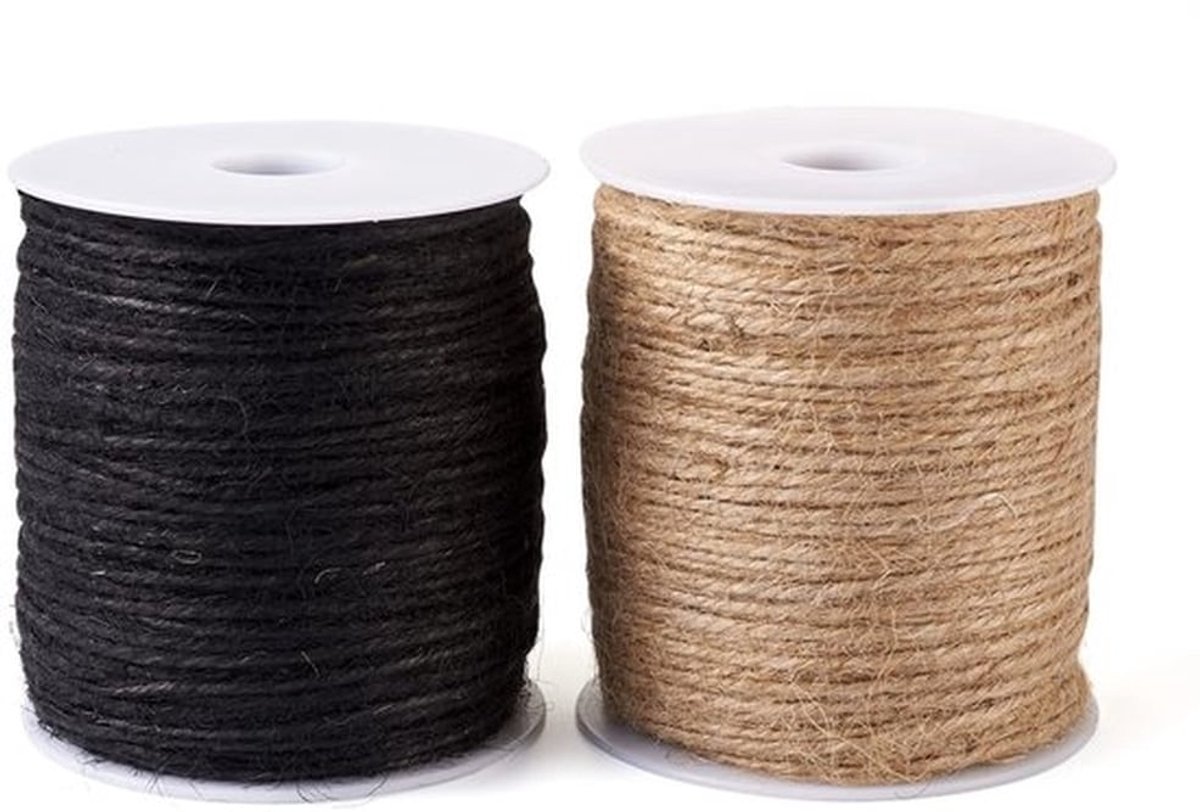 Jute Touw 2 Rollen 100m - 3-laags Henneptouw - DIY Macrame Crafting - Aardse Kleuren - Sterk en Veilig