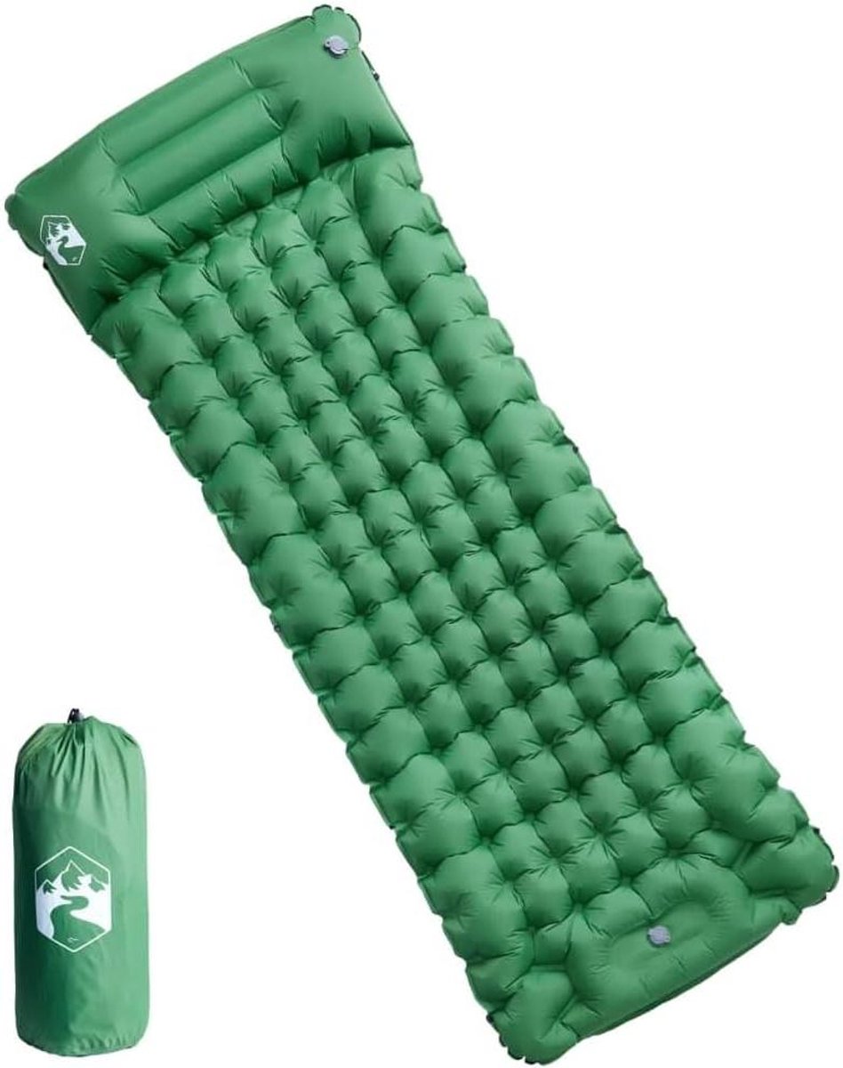 Zelfopblazend Campingmatras - Slaapmat Kampeer - Outdoor Kamperen - Met Ingebouwd Kussen - 200x75x10.5 cm - Groen