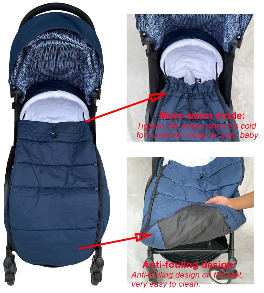 SnelShoppen - Universele Kinderwagen Voetenzak voor Babyzen, Stokke en Bugaboo - Wind- en Koudbestendig Materiaal - Gemakkelijk Schoon te Maken - Blau thumbnail 2