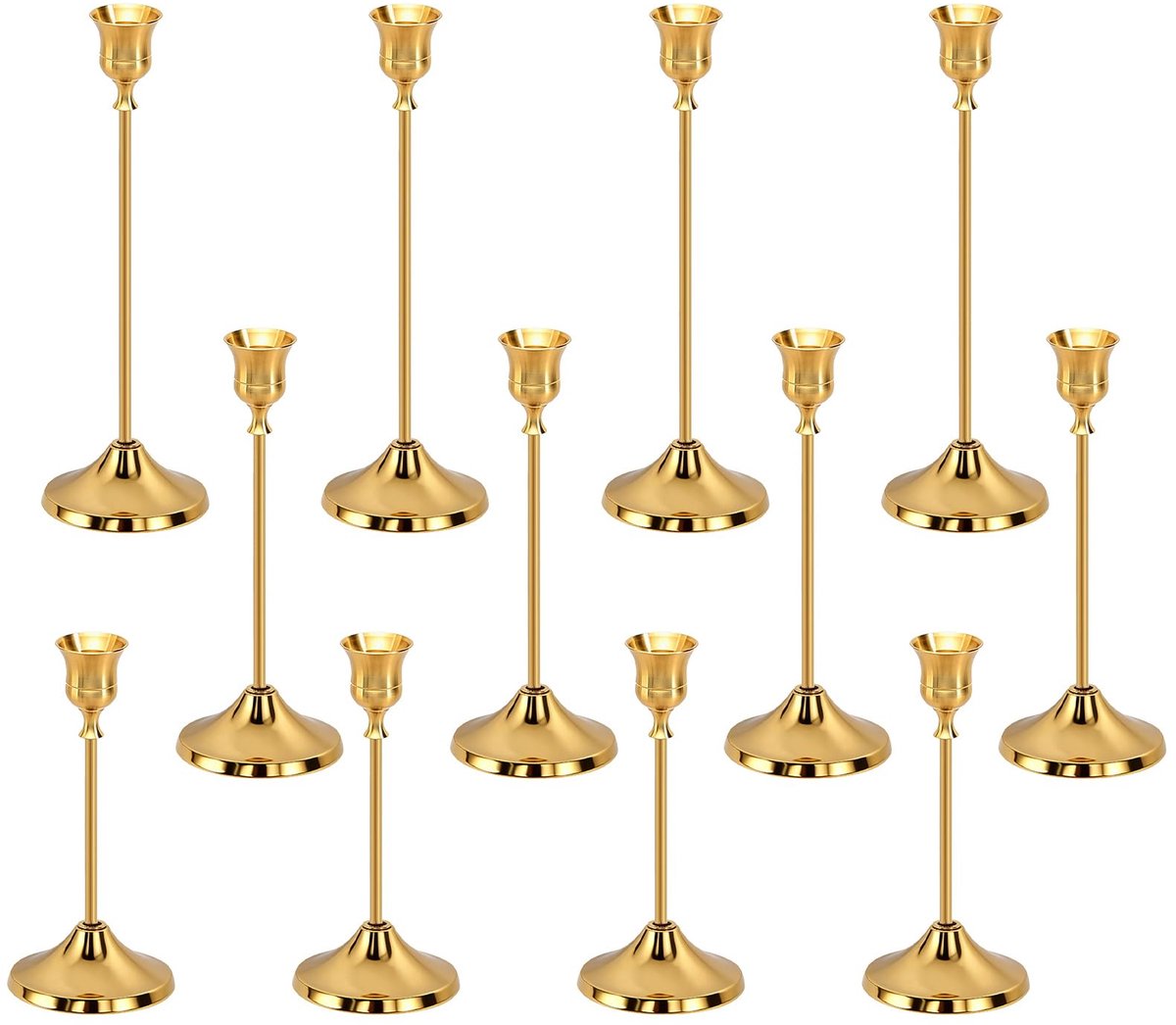 SnelShoppen - Kerzenstandaard Goud 12 Stuks - Vintage Kaarsenhouder voor Staafkaarsen - Gouden Kaarsenluchter voor Bruiloft, Tafel, Housewarming, Kers