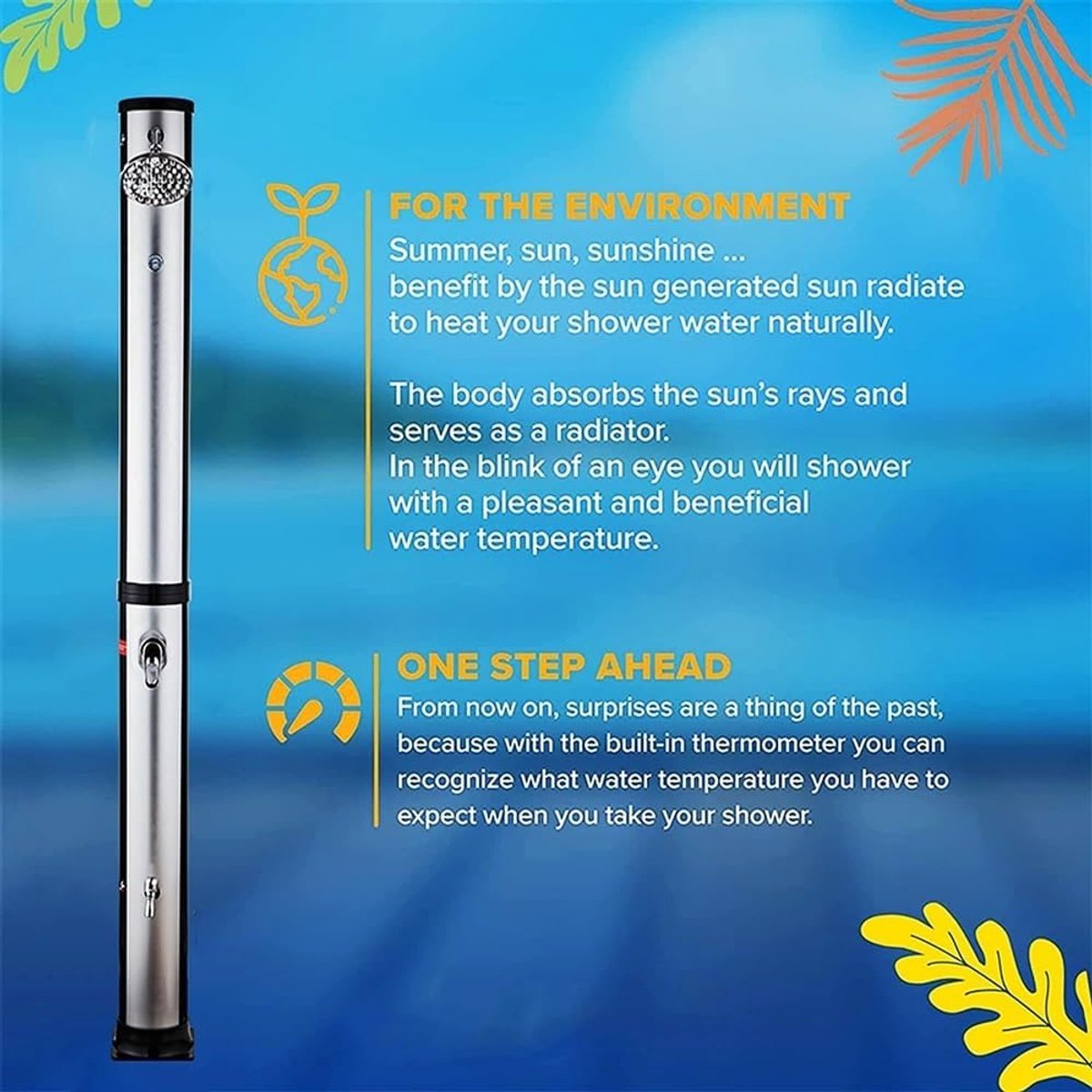 Buitendouche Zonne-energie - Tuindouche Warm Water - Afspoelen Na Zwemmen - Vrijstaand Ontwerp - 38 Liter Tank - Zwart thumbnail 4
