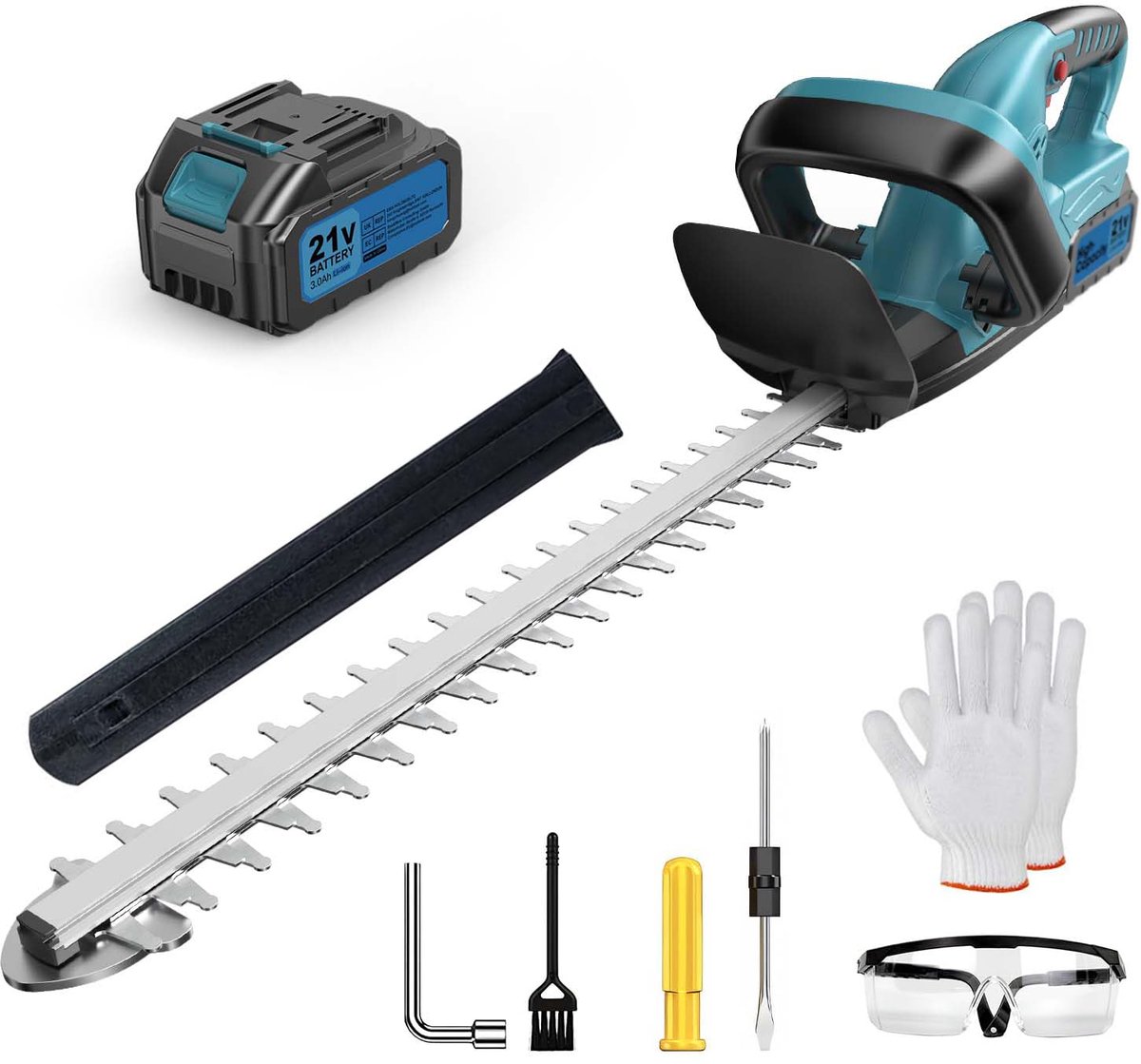 SnelShoppen - Accuheggenschaar 3.0 Ah met Oplader, 3000 Omw/min, Snijlengte 530 mm, Tandafstand 20 mm, Tuinset, Geschikt voor 18 V Accu