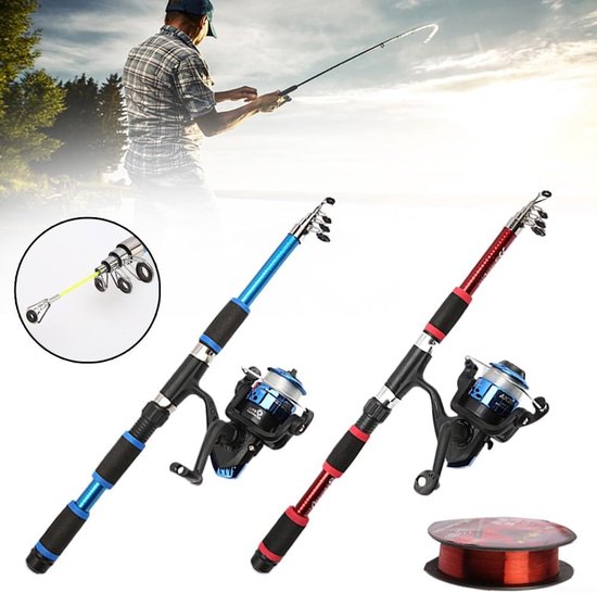 Telescopische Hengel Set - Zeehengel Werphengel - Vissen op Zee - Compleet met Accessoires - 2.1 Meter - Rood — afbeelding 2