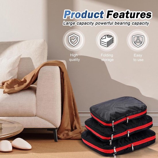 Waterdichte Compressiezakken - Reis Organizer - Kleding Opbergen - Duurzaam Oxford Weefsel - 37.8L x 35B x 1H cm - Zwart — afbeelding 3