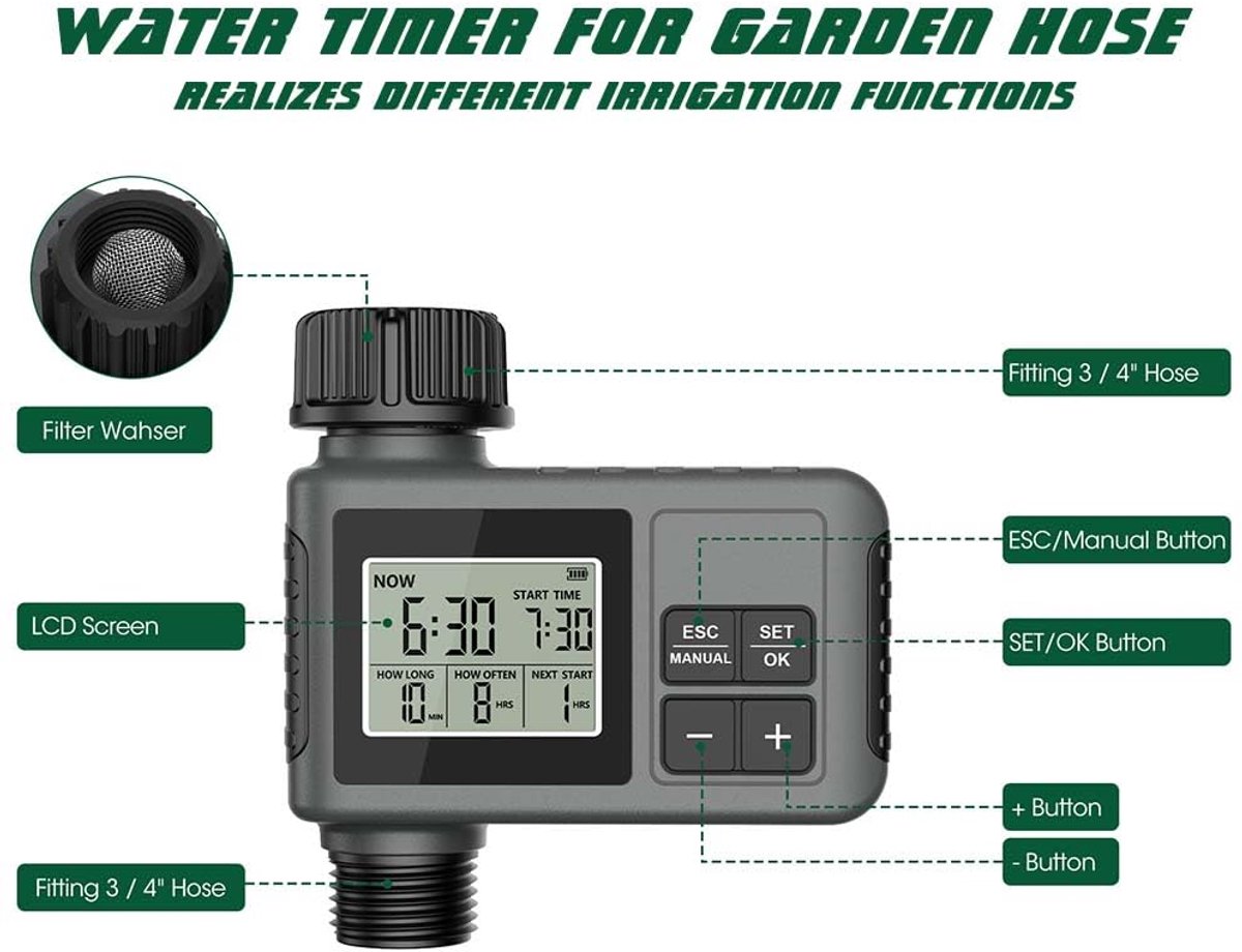 SnelShoppen - Bewateringscomputer voor Tuin en Gazon - Programmeerbare Tijdschakelklok - Waterdicht IPX5 - Automatische Bewatering - Efficiënte Watert