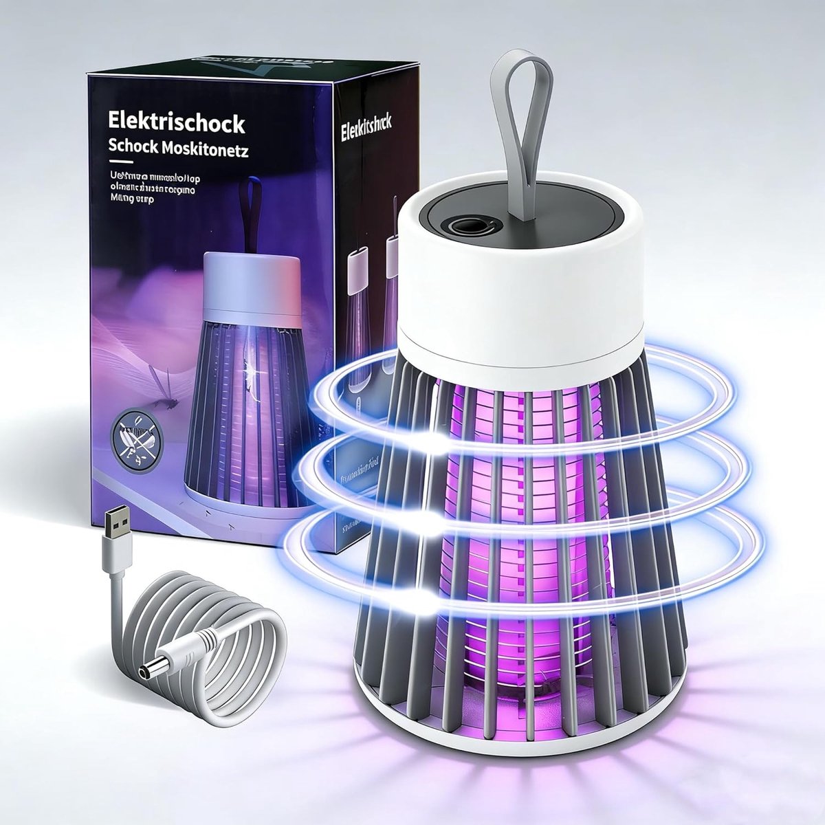 SnelShoppen - Elektrische Insectenverdelger, Muggenval, Oplaadbare Muggenlamp, Vliegenval voor Binnen en Buiten, Grijs, Ideaal voor Tuin, Camping en F