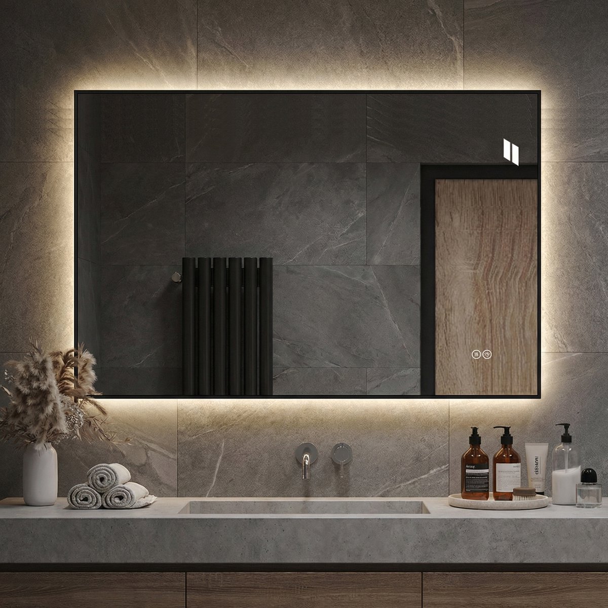 FloraGrace Spiegel – 70 x 50 cm – LED Achterverlichting, Anti Condens – Aluminium En Glas – Zilver – Wandspiegel met Dimbaar Licht