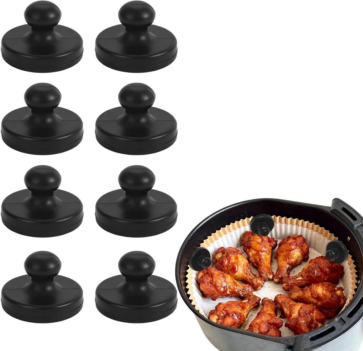 Bakpapier Magneten - Linerhouders Airfryer - Airfryen Zonder Knoeien - Hittebestendig Siliconen - 8 Stuks - Zwart