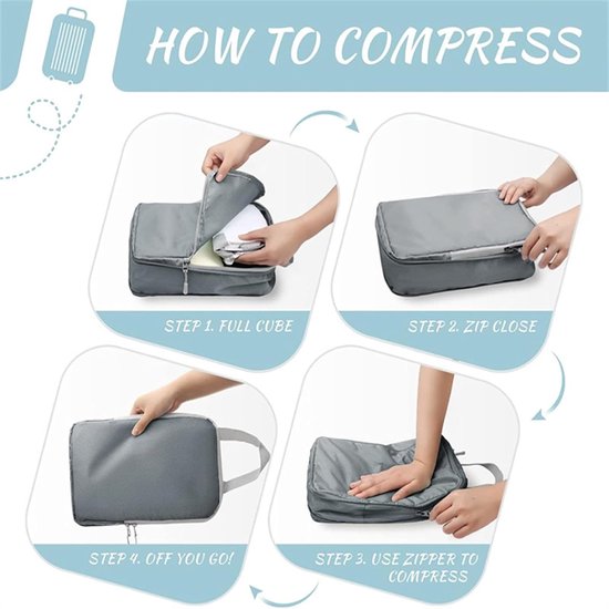 Compressie Verpakking Kubussen - Reis Organisatoren Vacuüm - Koffer Ruimte Besparen - Zonder Pomp Vacuüm - 4-delige Set - Zwart — afbeelding 3