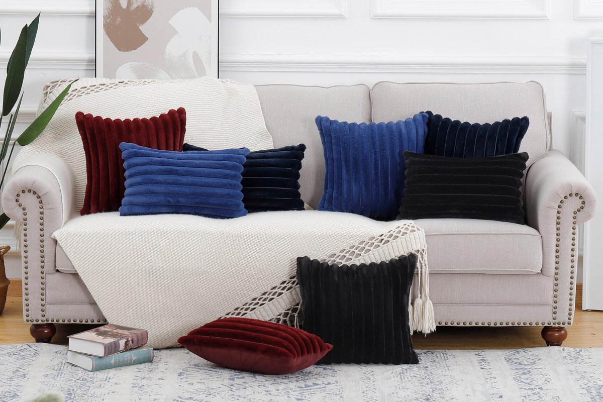 SnelShoppen - Set van 2 Pluche Decoratieve Kussenslopen - Fluffy Zachte Kussenhoezen 45x45 cm Blauw voor Bank en Slaapkamer
