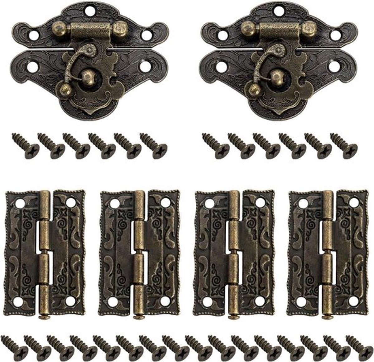 Decoratieve antieke grendel set voor houten sieraden - Retro vintage scharnier met schroeven