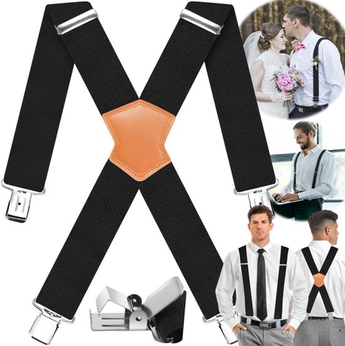 - Heren Bretels - Verstelbare Y-vormige Bretels - Extra Sterk - Zwart - Ideaal voor Formele Kleding - Comfortabele Pasvorm - Geschikt voor..