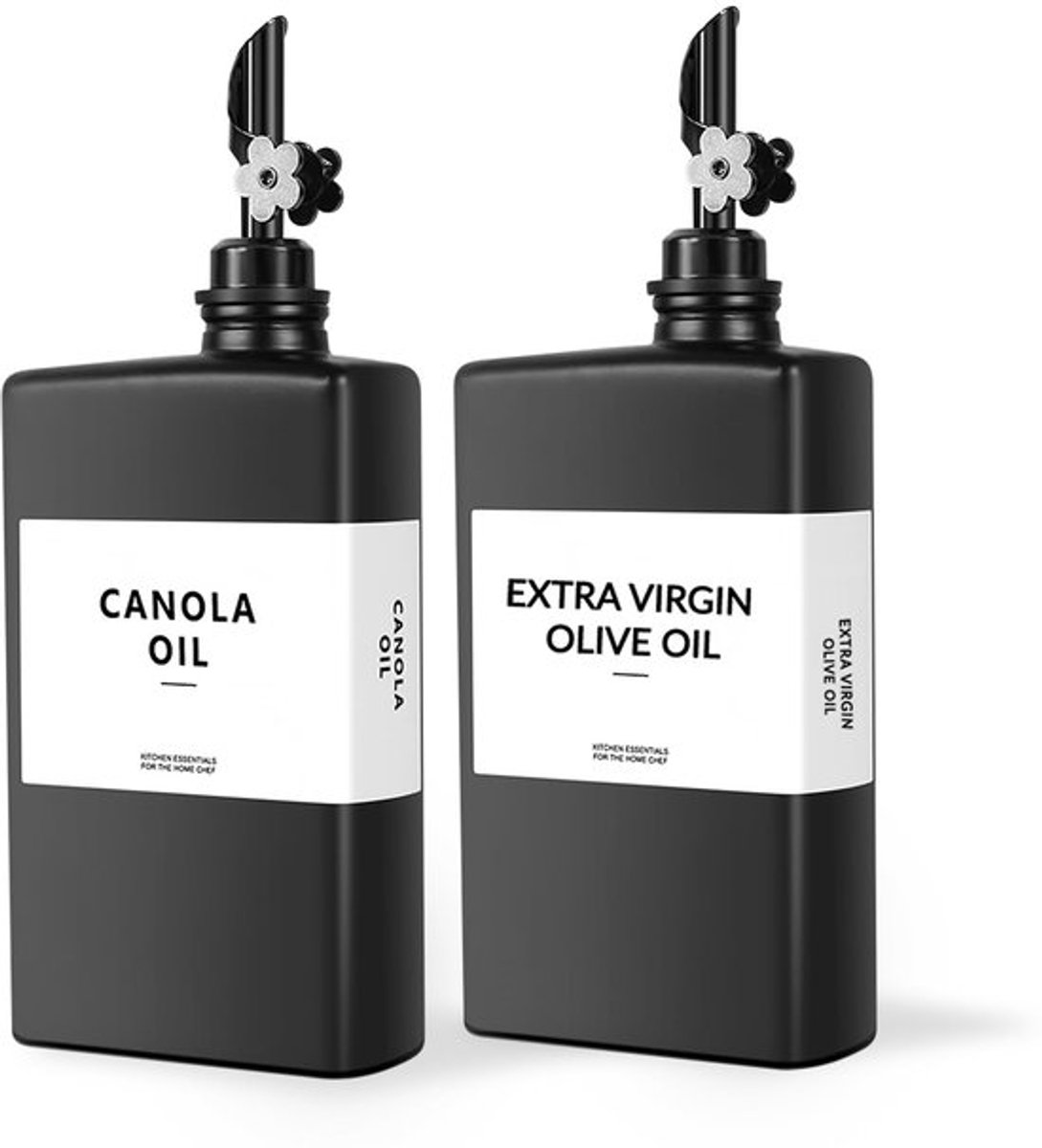 Olie-dispenser Set 350ml - Glazen Flessen - Automatisch Openende Schenkers - Siliconen Trechter - Waterdichte Etiketten - 2-Pack - Oliekan