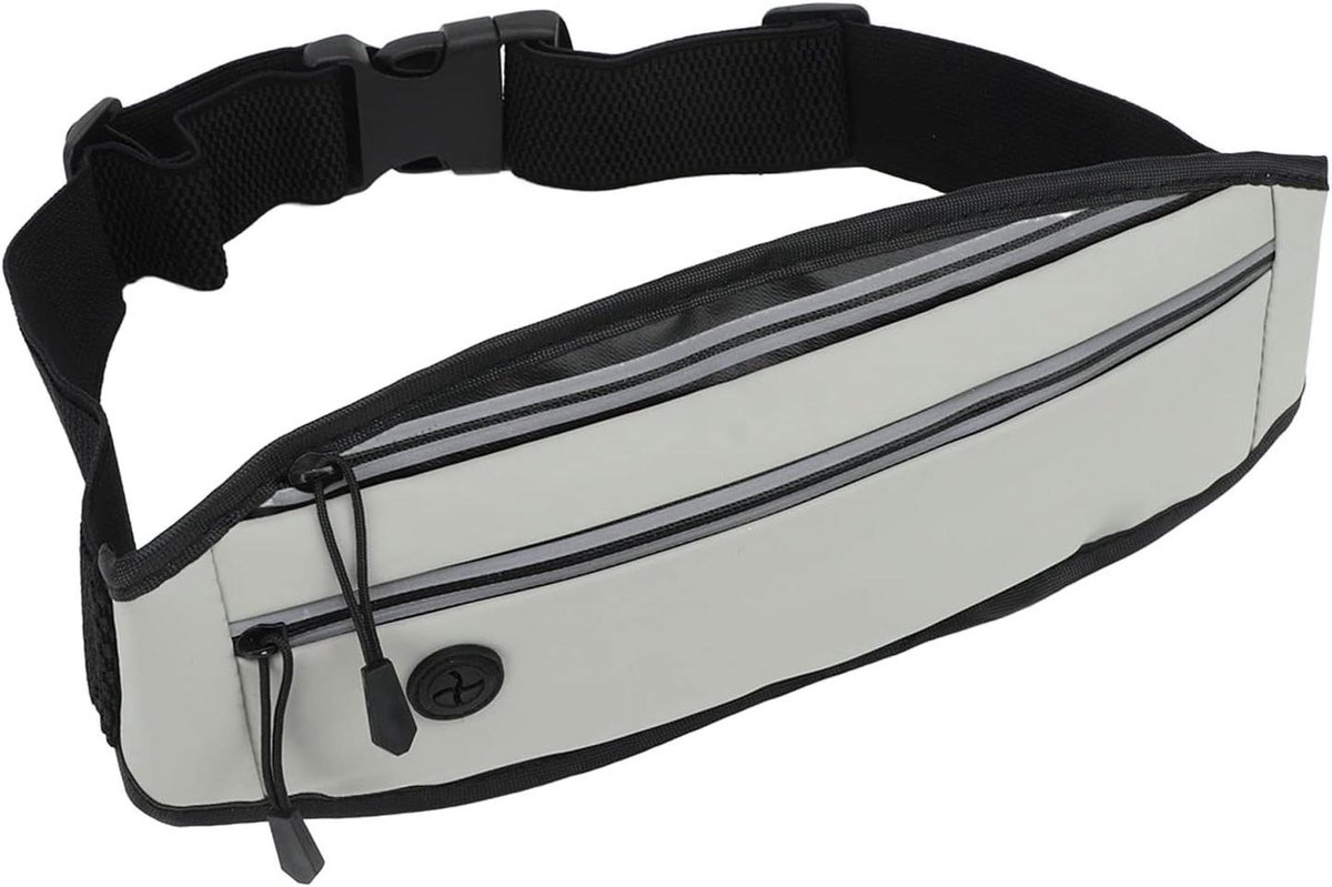 Reflecterende Hardloopriem - Sportheuptasje Outdoor - Buiten Sporten - Krasvrij Telefoonvak - 28 x 13 x 2 cm - Lichtgrijs