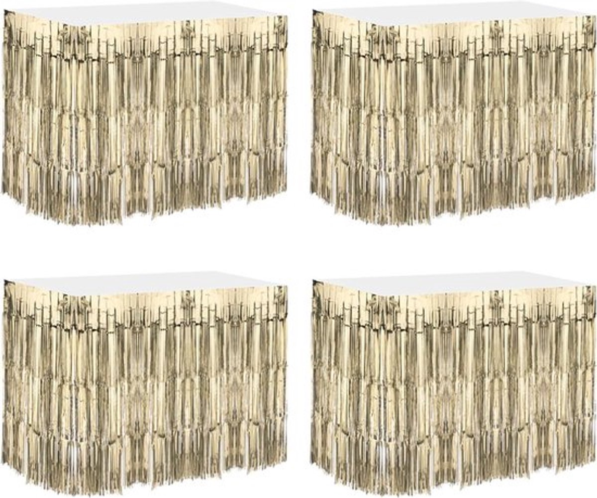 Feestdecoratie - tafelrokken - lametta - champagne goud - achtergrondgordijn - bruiloft - verjaardagsfeest - rechthoekige tafels - metallic - 73 x 45 cm - 4 stuks - geschikt voor - feesten - luxe - glanzend.