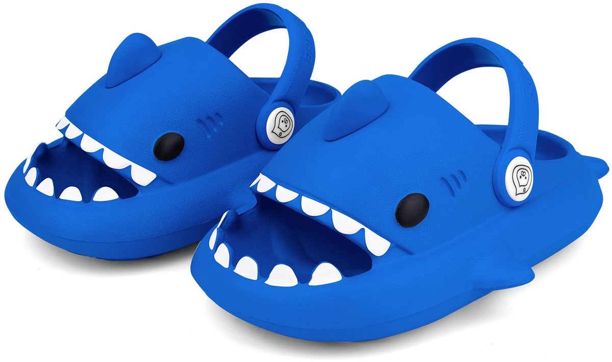 SnelShoppen - Strandsandalen voor Meisjes en Jongens - Antislip Doucheschoenen - Lichtgewicht Zwembadschoenen - Haaienslippers in Koningsblauw, Maat 3